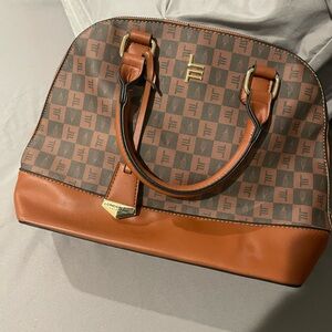 London Fog Tan and Brown Checkered Satchel